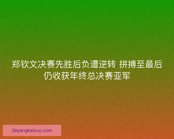郑钦文决赛先胜后负遭逆转 拼搏至最后仍收获年终总决赛亚军